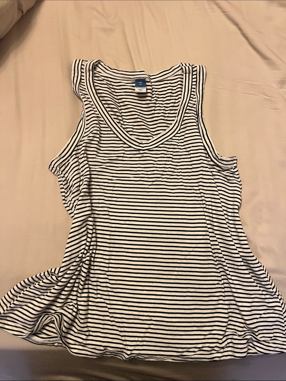 Old Navy Black & White Striped V-Neck Tank Top